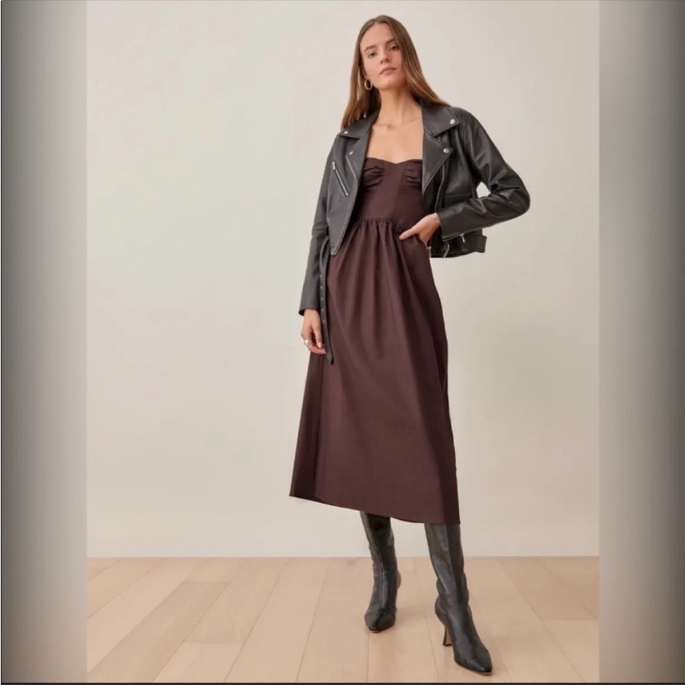 NEW NWT Reformation Buckley Corset Back Strapless Midi Dress in Cafe